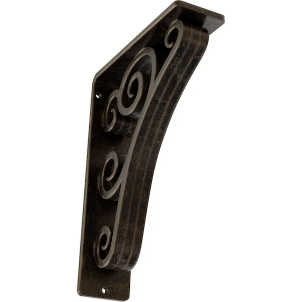 Ekena Millwork Tristan Wrought Iron Bracket, (Triple center brace), Antiqued Pale Gold 2"W x 5 1/2"D x 8"H BKTM02X05X08TTNAPG - main